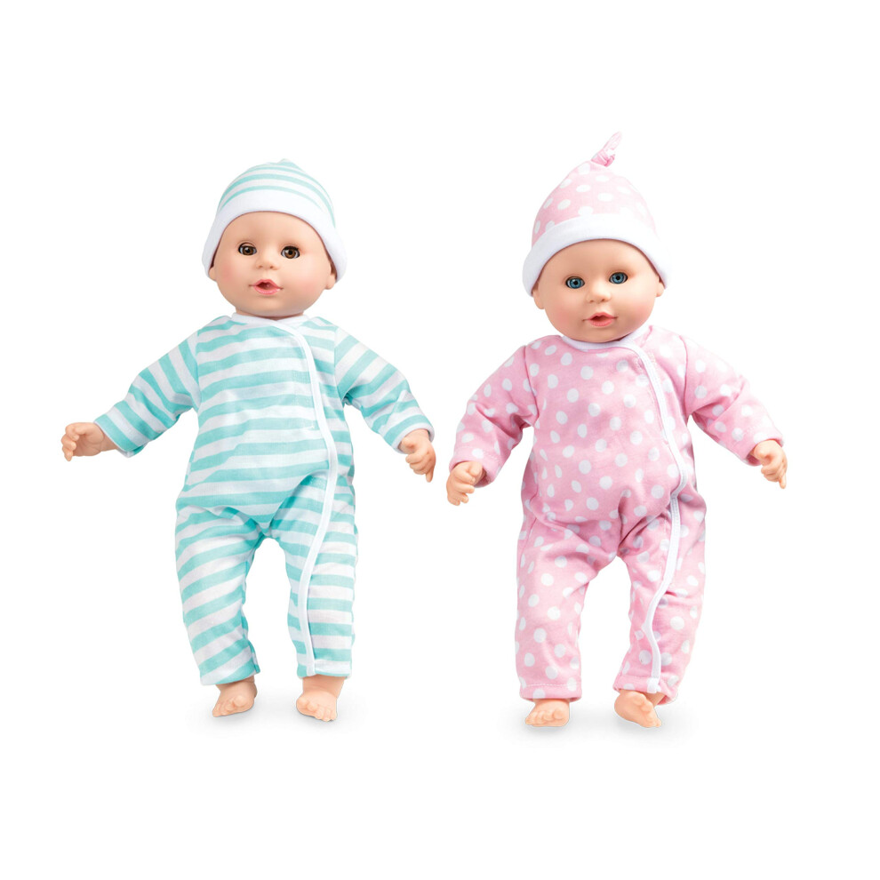 Melissa & Doug Mine to Love Twins Luke & Lucy 15  Light Skin-Tone Boy and Girl Baby Dolls with Rompers  Caps  Pacifiers - First Baby Dolls For Toddler