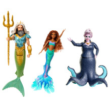 Mattel Disney Spielzeuge, Sammlerset mit 3 Puppen: Ariel, König Triton & Ursula in Original-Outfits