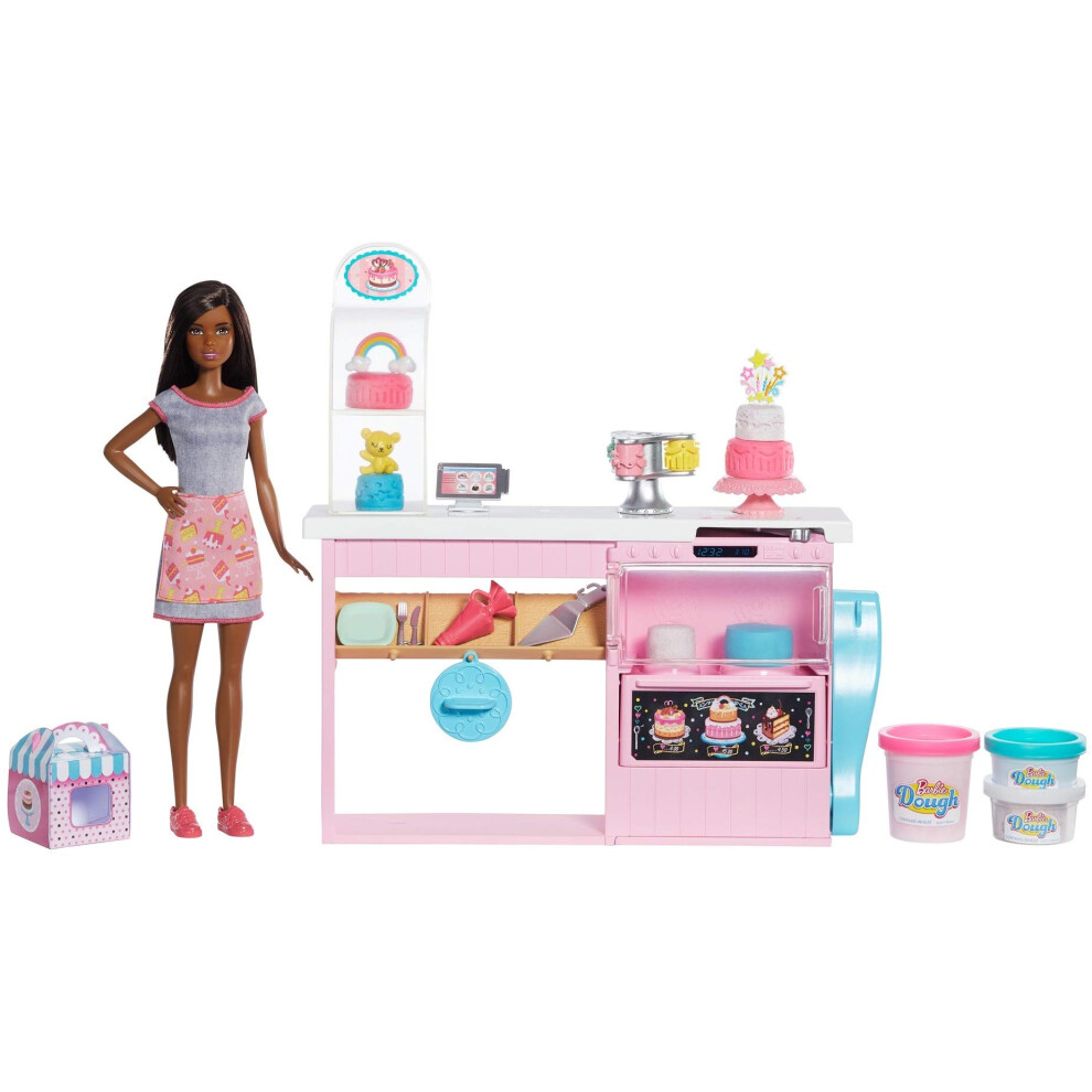 Barbie Cake Decorating Playset with Brunette Doll  Baking Island with