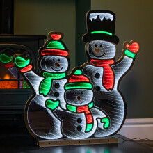 65cm Infinity Snowmen Family on Metal Base with White Red & Green LEDs