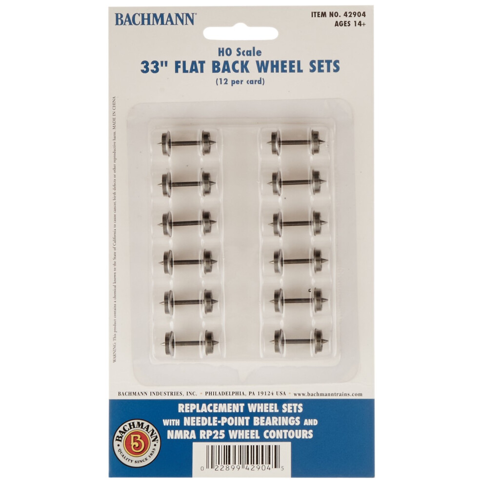 Bachmann Trains 33"" FLAT BACK WHEEL SETS (12 per card) - HO Scale