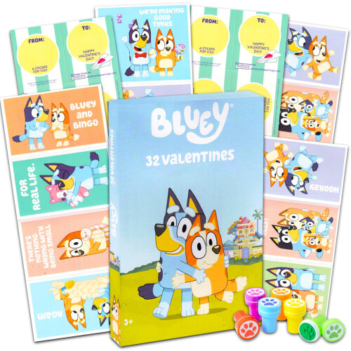 Nickelodeon Nickelodeon Bluey Κάρτες για Ημέρα του Αγίου Βαλεντίνου - Σετ με 32 Κάρτες και Αυτοκόλλητα
