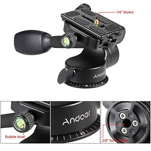 Andoer Andoer Camera Tripod Handle Ball Head 3-Way Fluid Head with Quick Rele 1