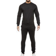 (Black - Crew Neck, L) Mens Tracksuit Set Athletic Running Jogging Suit