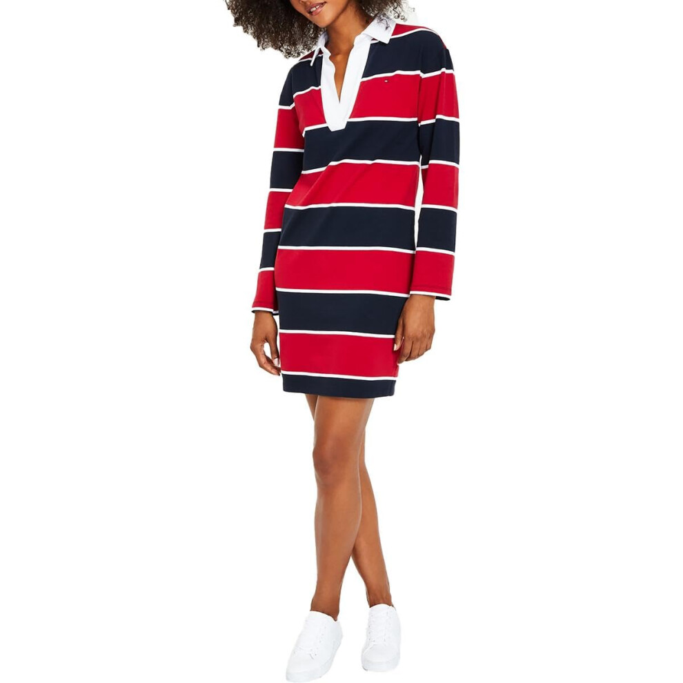 Tommy Hilfiger Women's Striped Long Sleeve Rugby Sportswear Dress  Sky