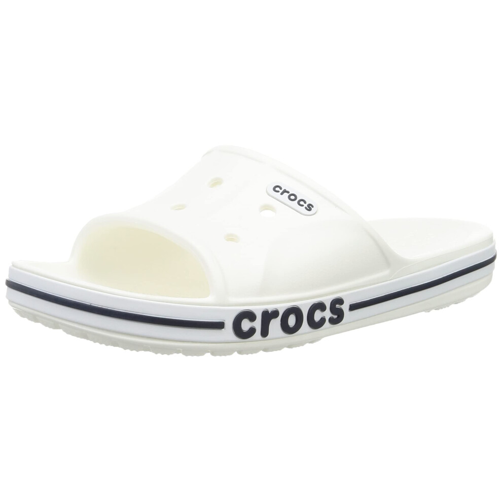 Crocs Unisex Bayaband Slides | Slide Sandals  White/Navy  8 Men/10 Wom