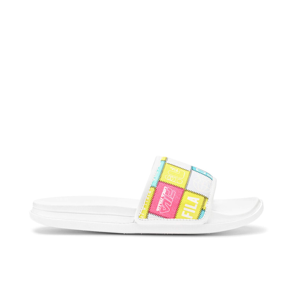 Fila Women's Drifter Lux Patchwork Slide Sandal  White/Multi/Multi  9