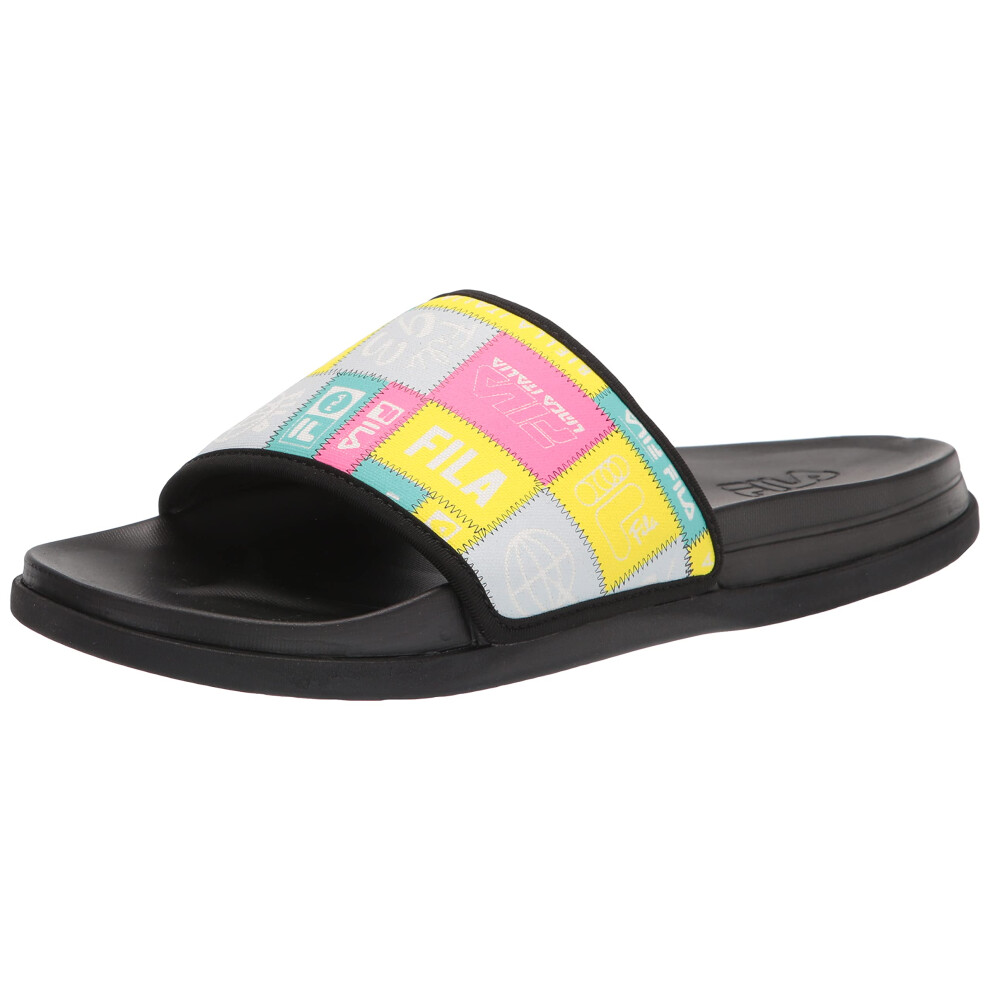 Fila Women's Drifter Lux Patchwork Slide Sandal  Black/Multi/Multi  6