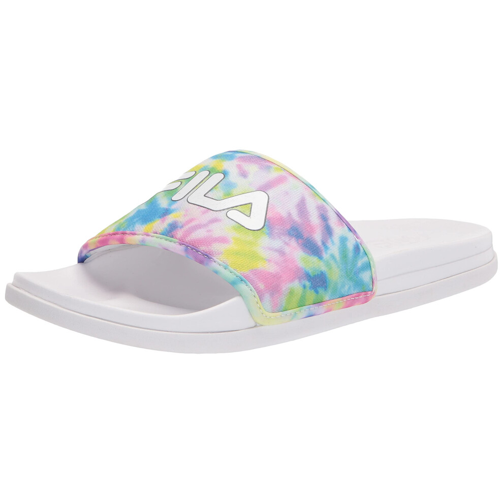 Fila Women's Drifter Lux Tiedye Slide Sandal  White/Lettuce Green/Ethe