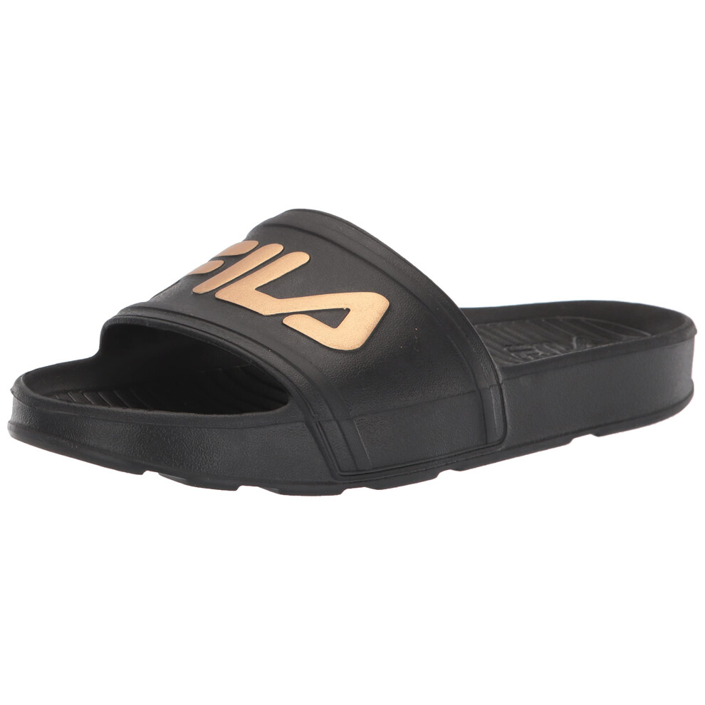 Fila Women's Sleek Slide LT Sandal  Black/Gold/Black  6