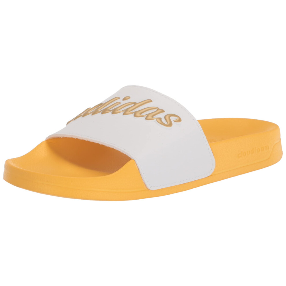 adidas Women's Adilette Slides Sandal  White/Gold Metallic/Bold Gold