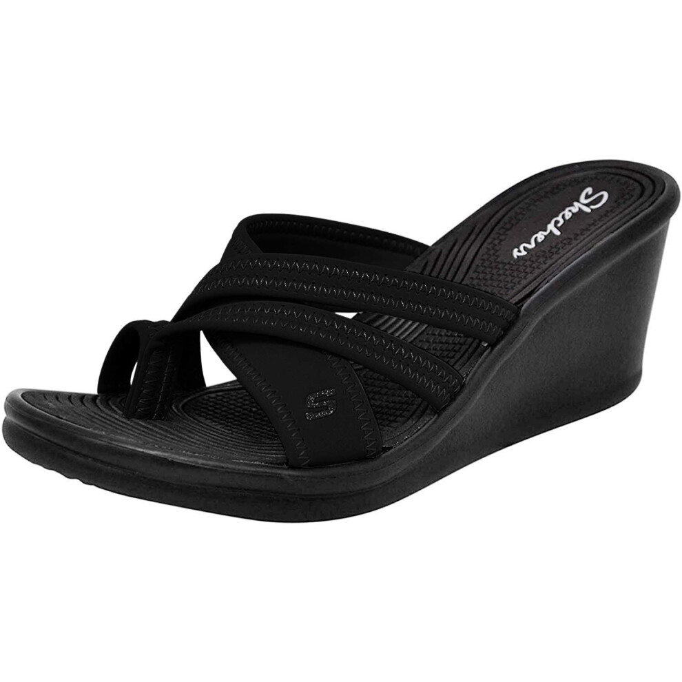 Skechers Cali Women's Rumblers-Beautiful People Wedge Sandal Black 5 M