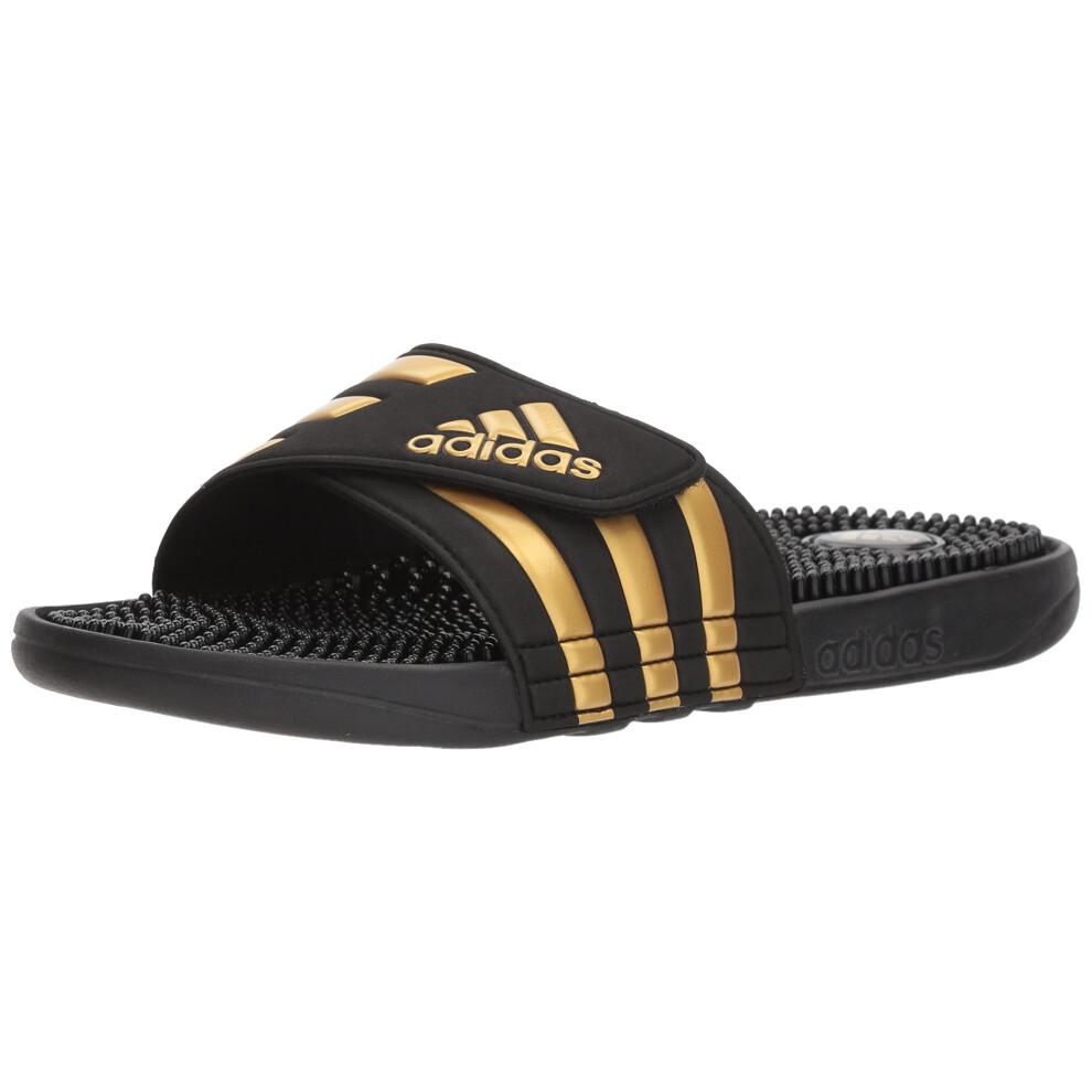 adidas Men's Adissage Slides Sandal  Black/Gold Metallic/Black  8