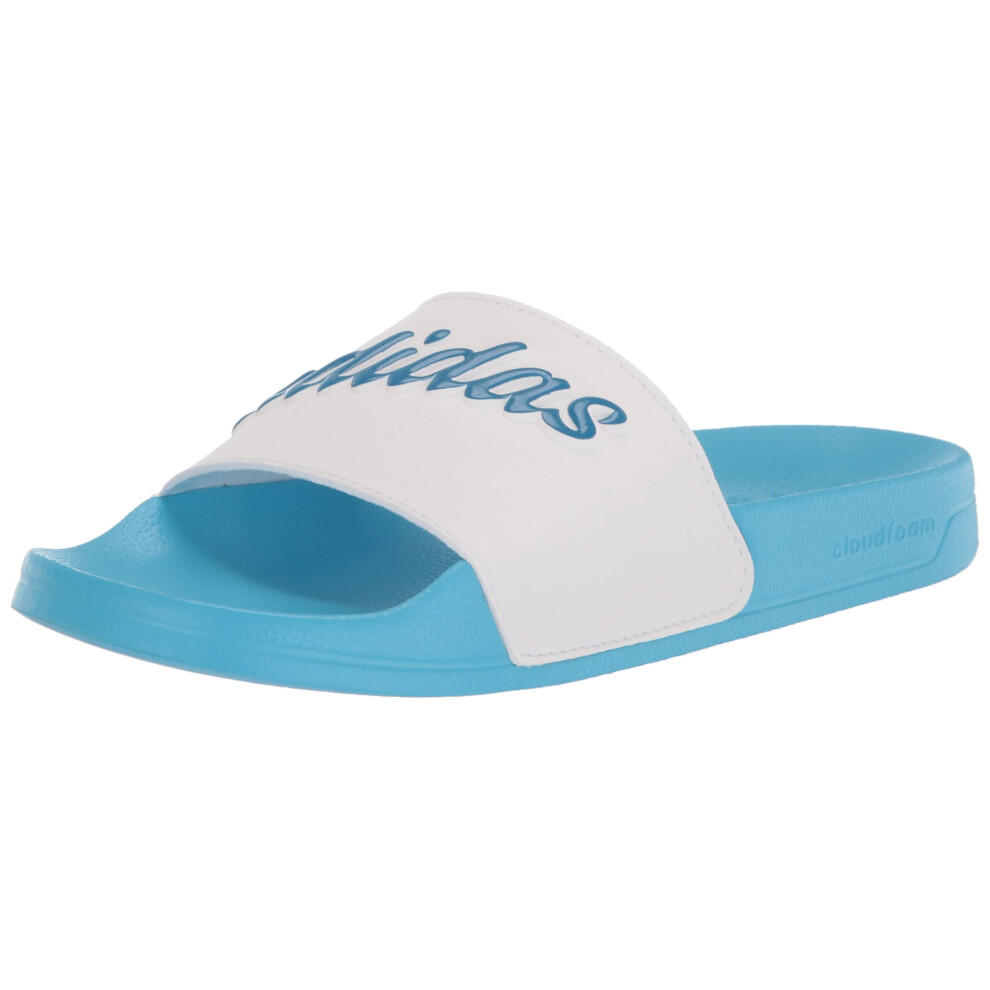 adidas Women's Adilette Slides Sandal  White/Blue Rush Met/Sky Rush  7