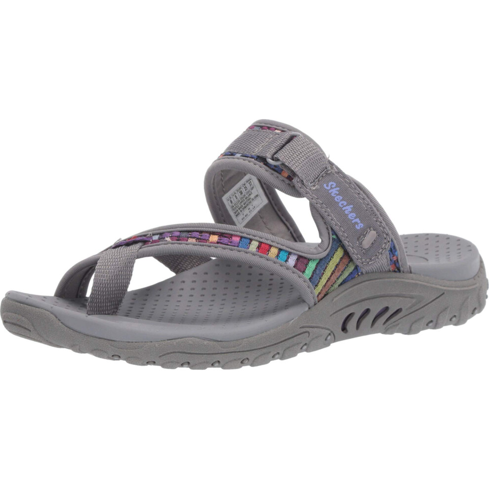 Skechers Women's Reggae-Mad Swag-Toe Thong Woven Sandal  Grey  6