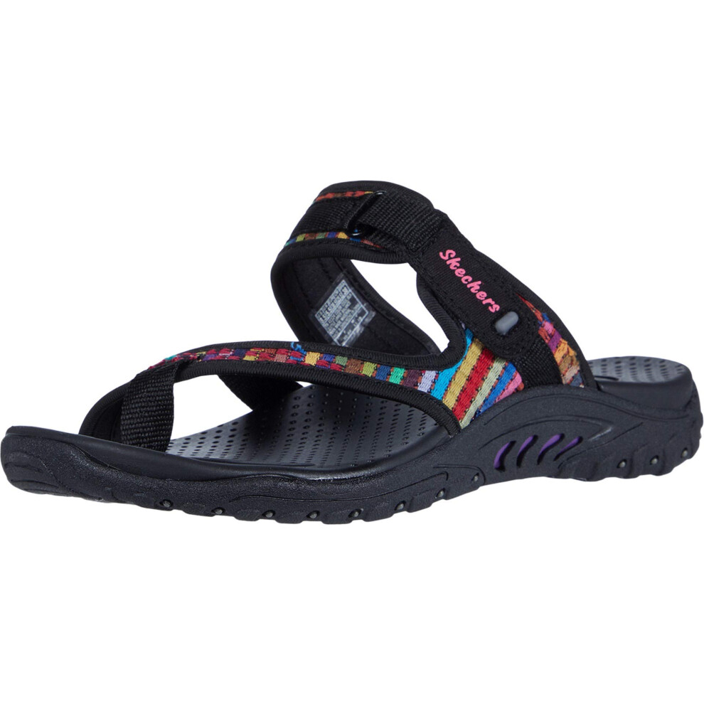 Skechers Women's Reggae-Mad Swag-Toe Thong Woven Sandal  Black  6.5