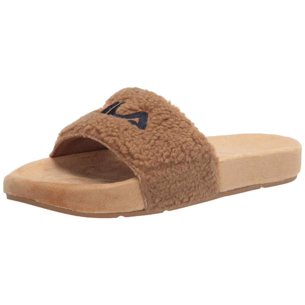 Fila Women's Fuzzy Slide Sandal  Beige Navy Red  6