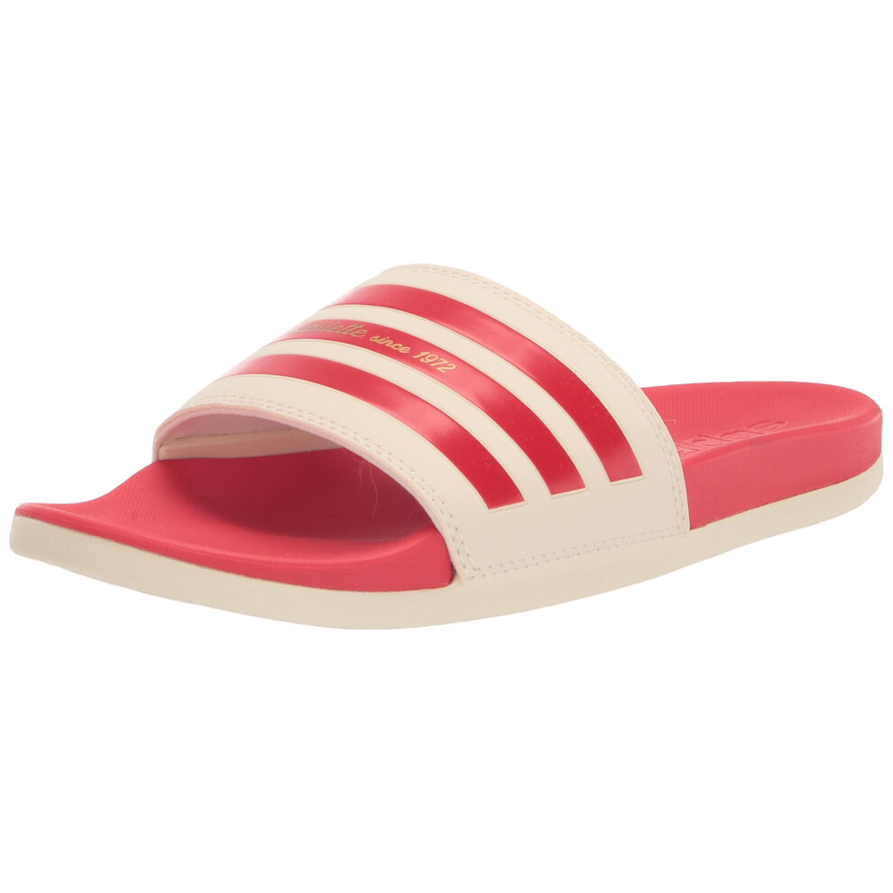 adidas Unisex Adilette Slides Sandal  Wonder White/Vivid Red/Gold Meta