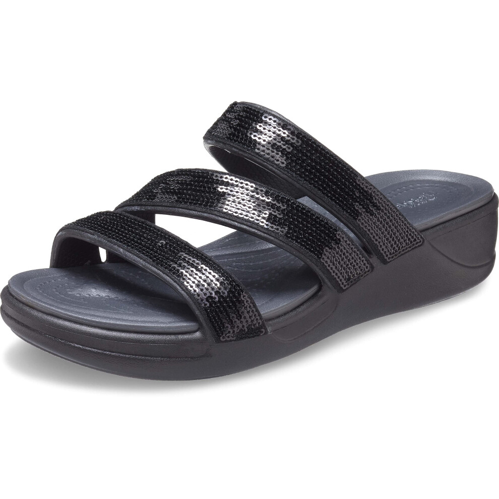 Crocs Women's Boca Strappy Wedges  Platform Sandals  Black  Numeric_9