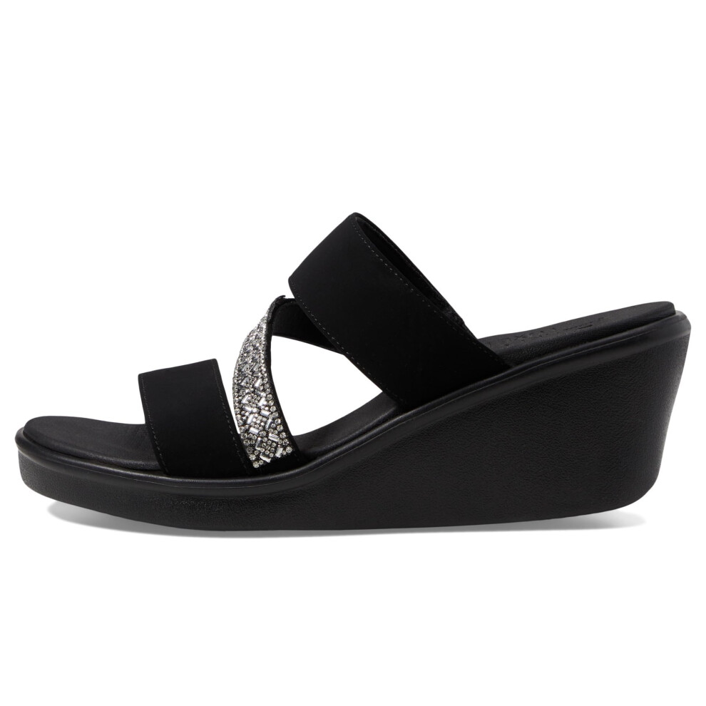 Skechers Women's Rumble ON-Social Glam Wedge Sandal  Black  7