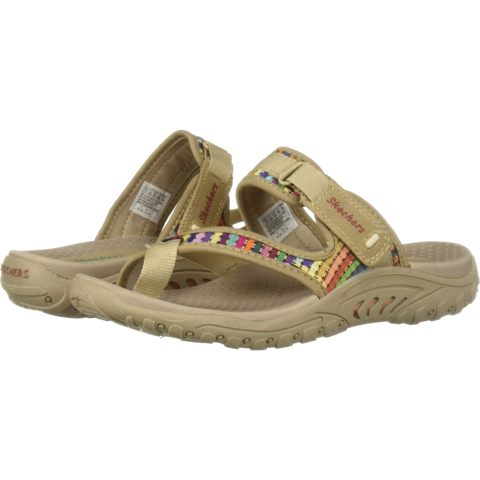 Skechers Women's Reggae-Mad Swag-Toe Thong Woven Sandal  Dark Natural