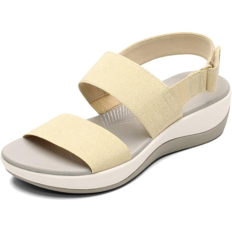 Clarks Women's Arla Jacory Sandal  Gold Metallic Textile  80 W US