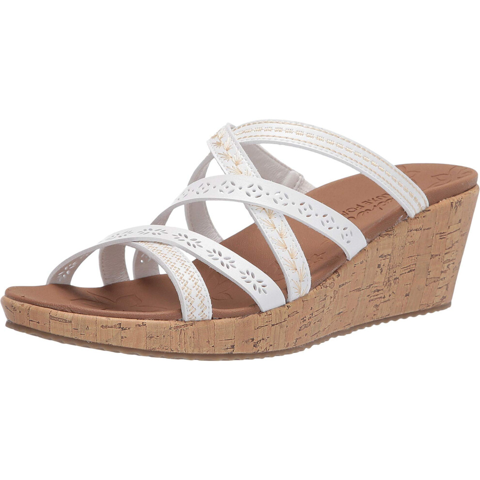 Skechers Women's Beverlee-Tiger Posse Wedge Sandal  White  8