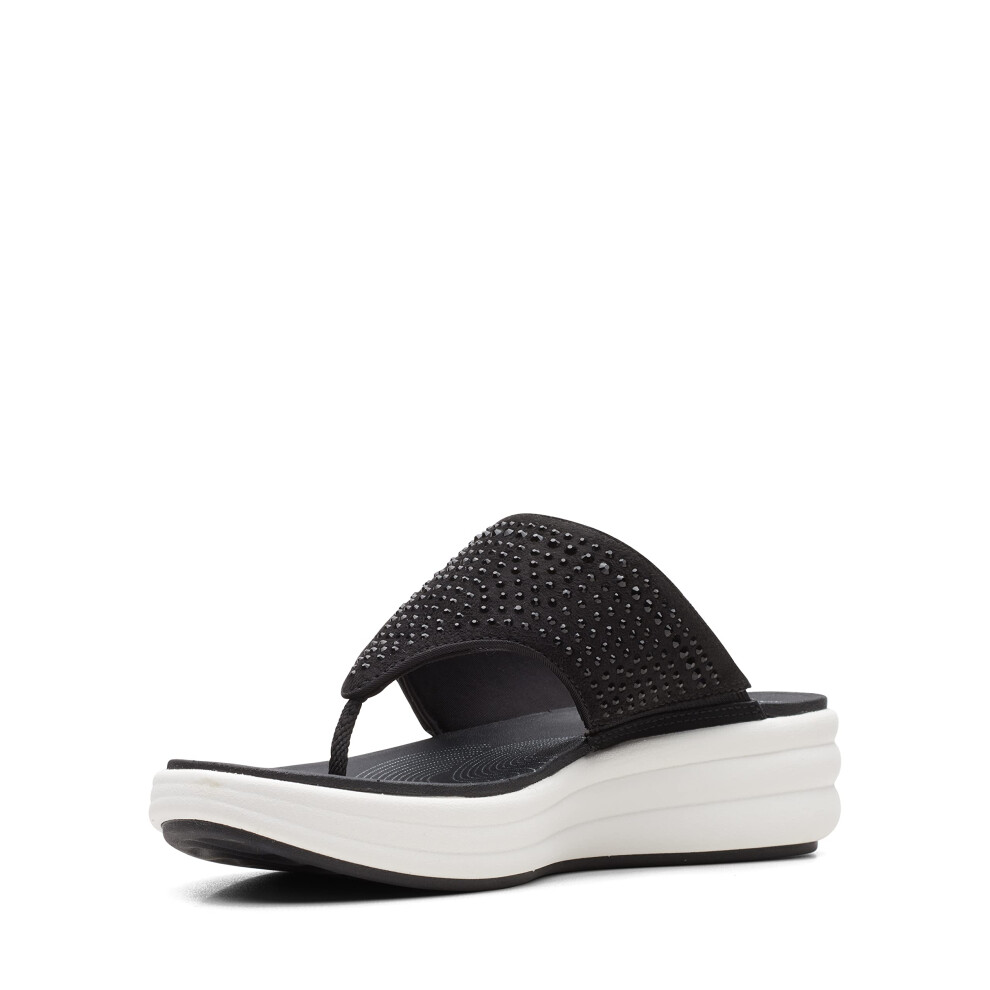 Clarks Drift Jaunt Wedge Sandal  Black Textile  8 Medium