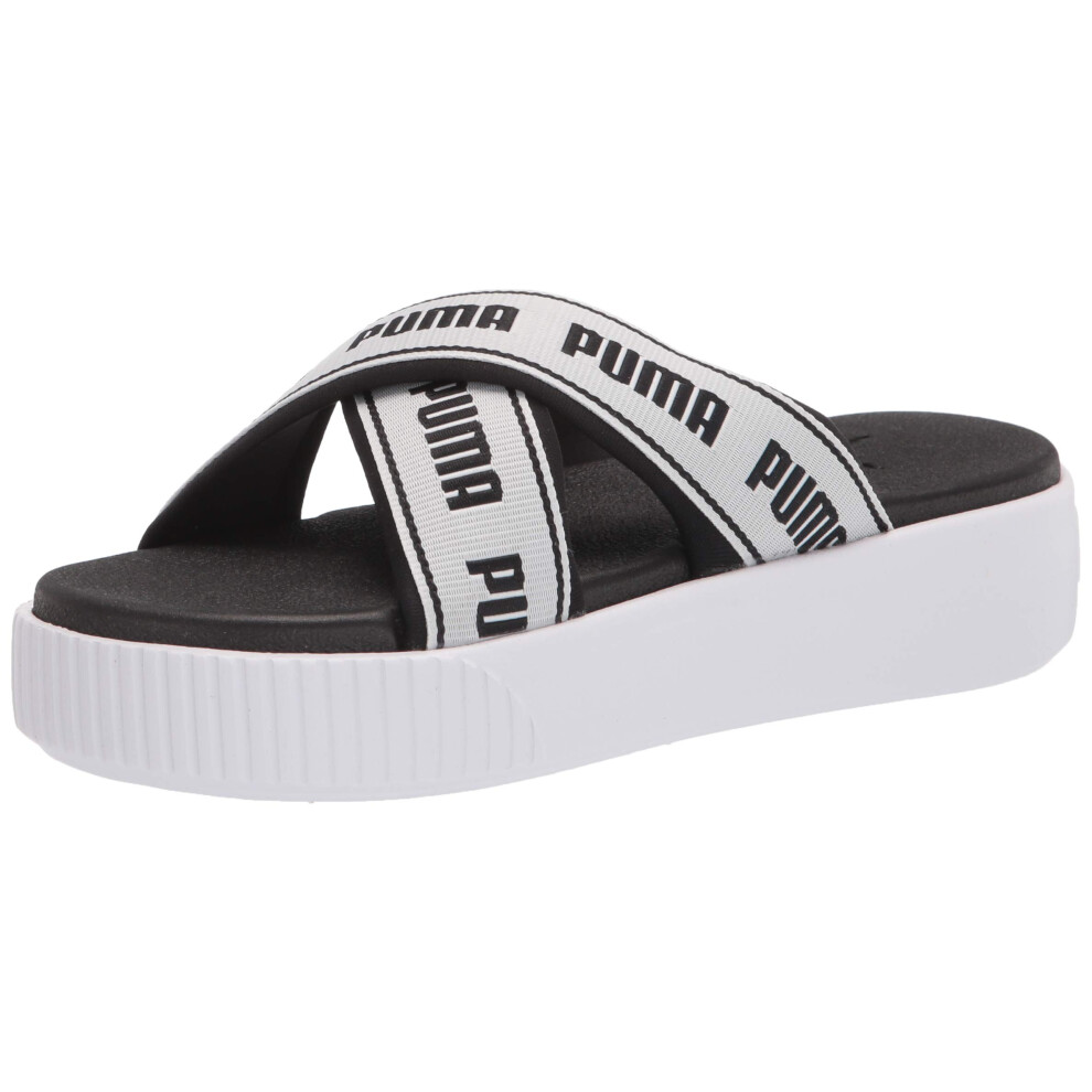 PUMA Women's Platform Slide Sandal  White Black  8.5