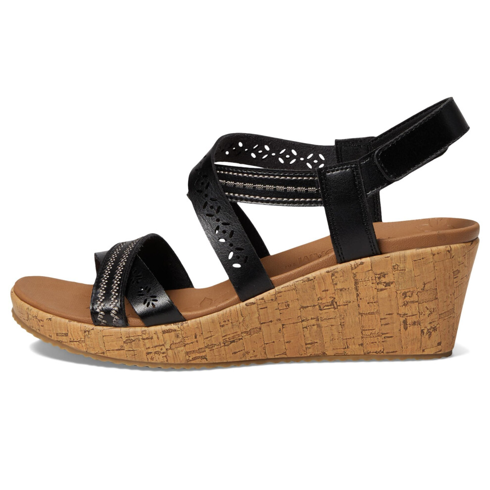 Skechers Women's Cork Wedge Sandal  Black  8