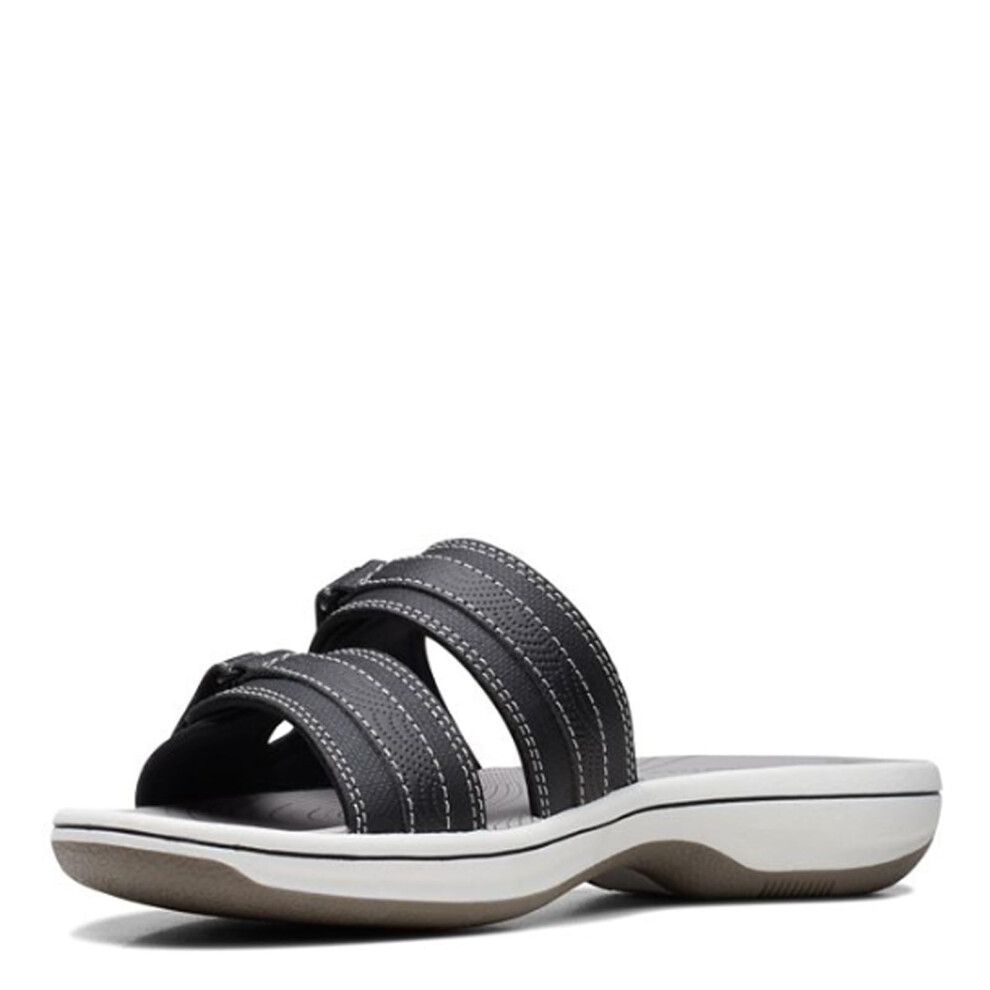 Clarks Women's Breeze Piper Slide Sandal  Black Synthetic  8