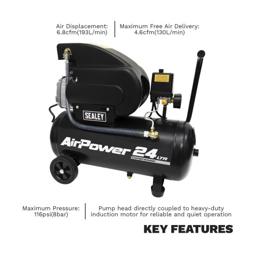 Sealey Sealey 24L Direct Drive Air Compressor 2hp SAC2420A 2