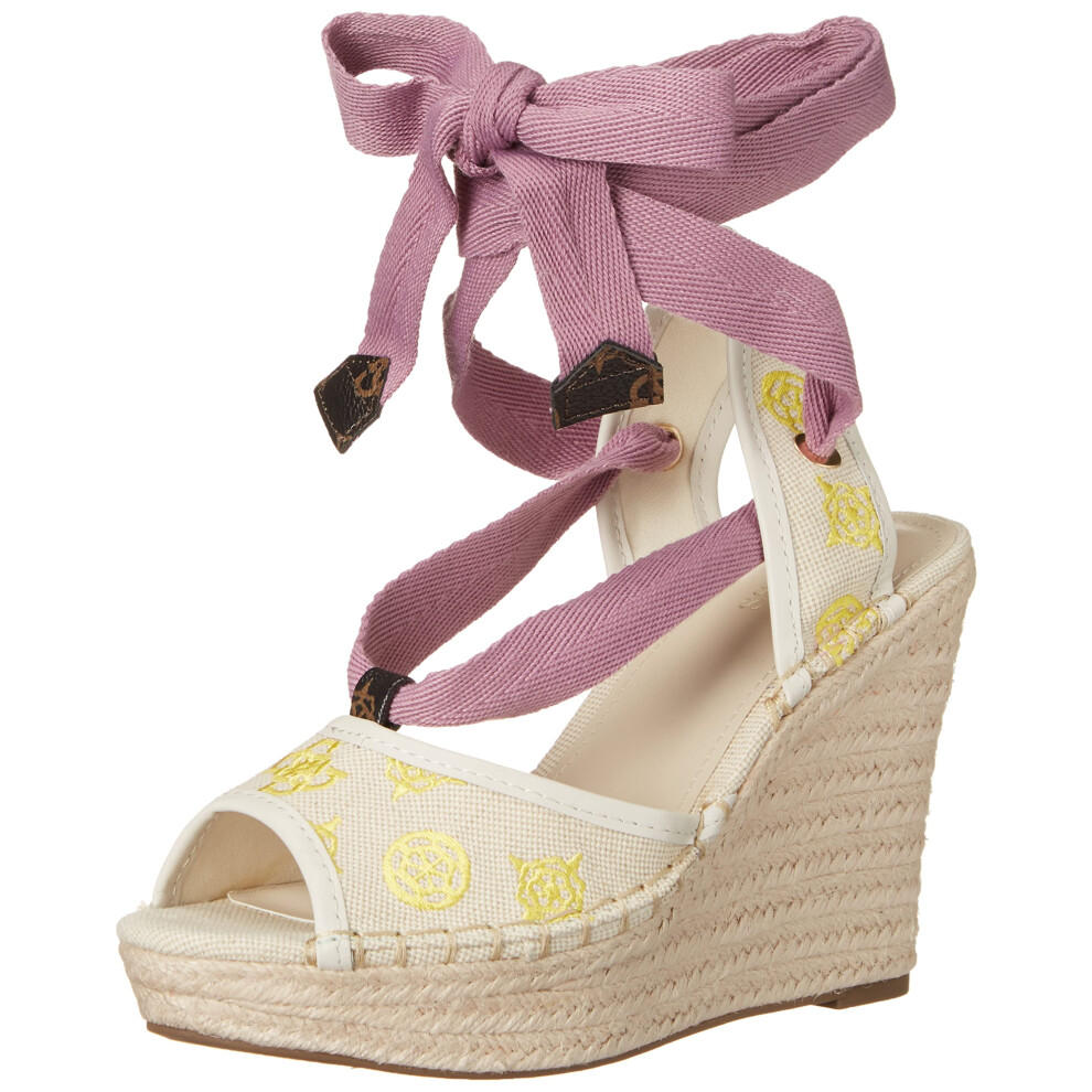 Guess Women's Halona Wedge Sandal  Beige/Lilac  8.5