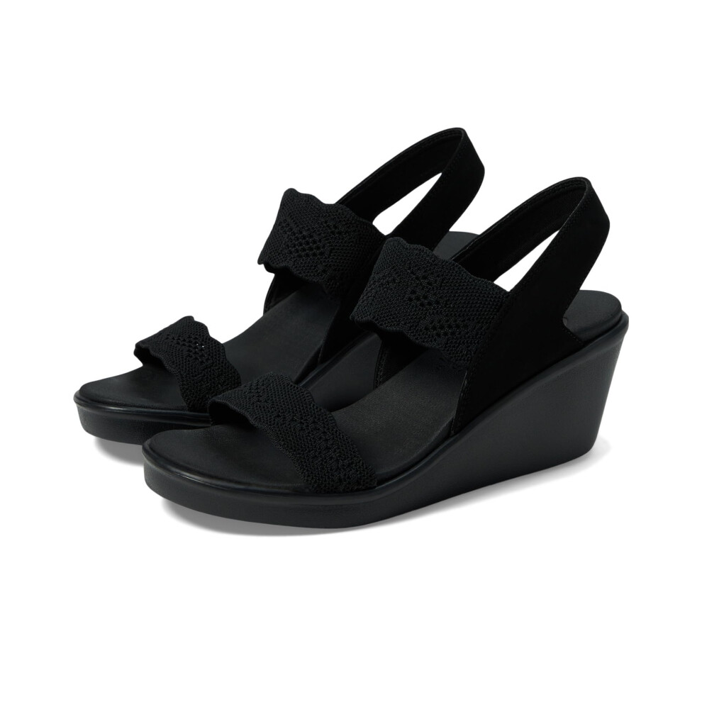 Skechers Women's Rumble on-New Crush Wedge Sandal  Black/Black  10