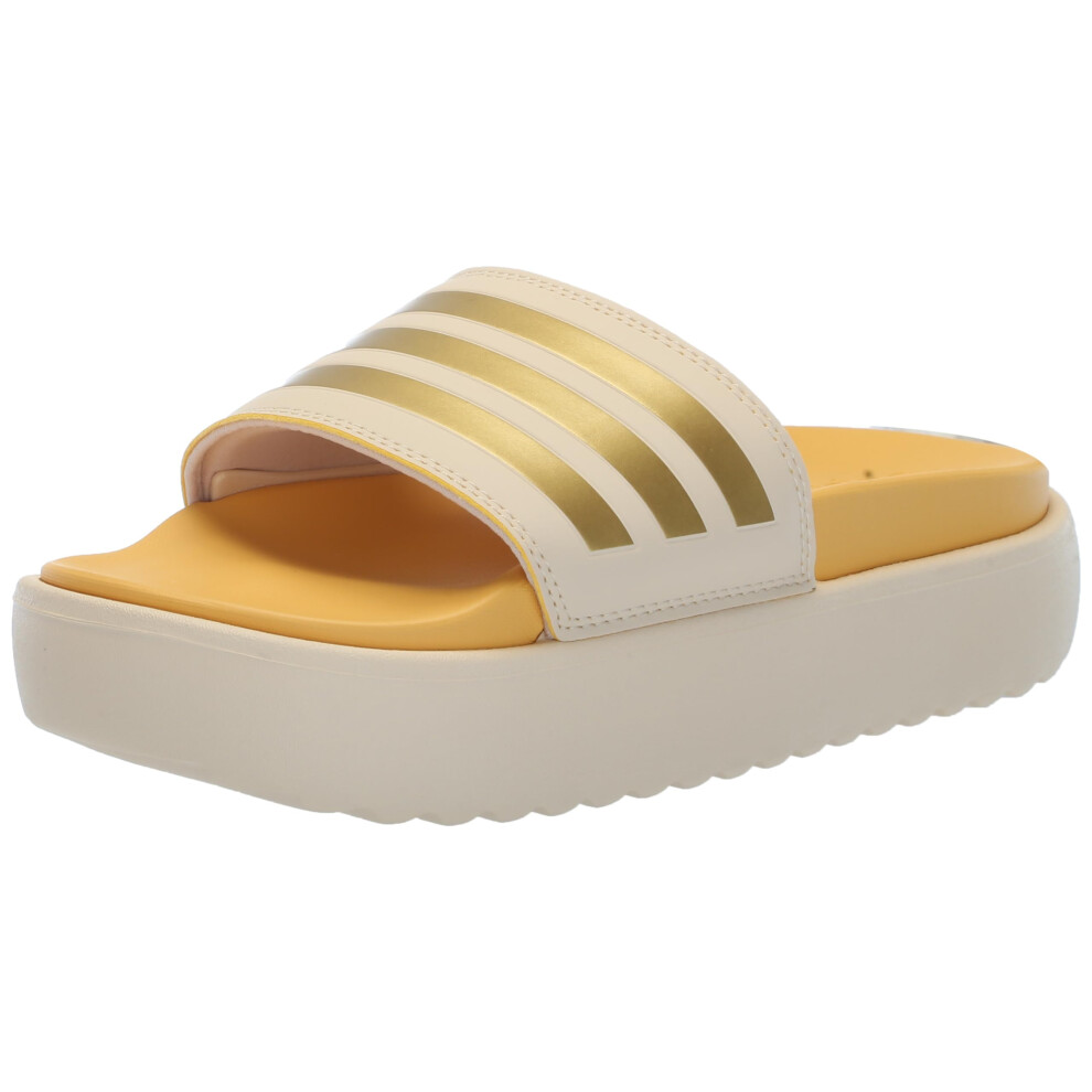 adidas Women's Adilette Platform Slide Sandal  Crystal Sand/Gold Metal