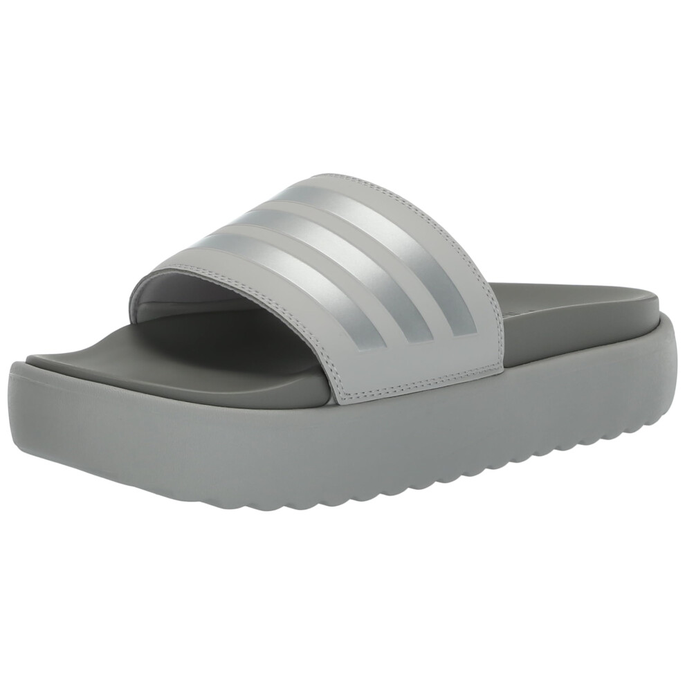 adidas Women's Adilette Platform Slide Sandal  Grey/Silver Metallic/So