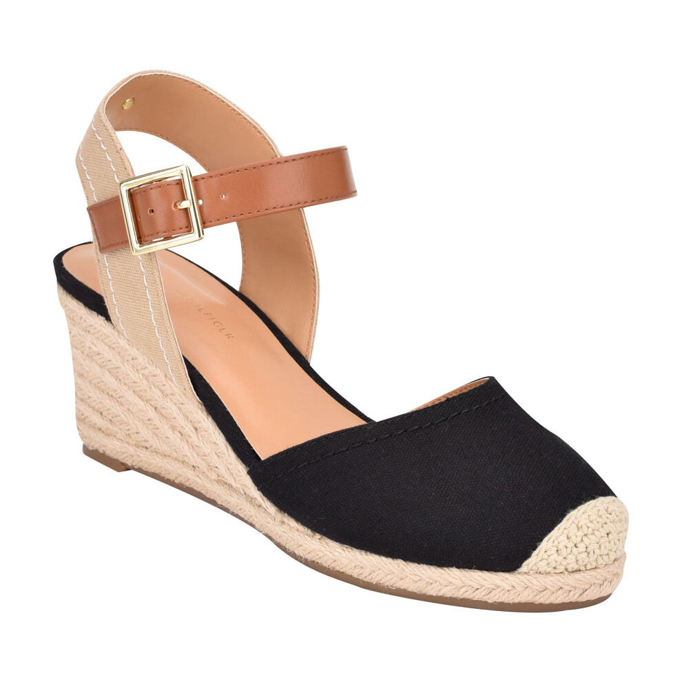 Tommy Hilfiger Women's Nilsa Espadrille Wedge Sandal  Black/Sand 962