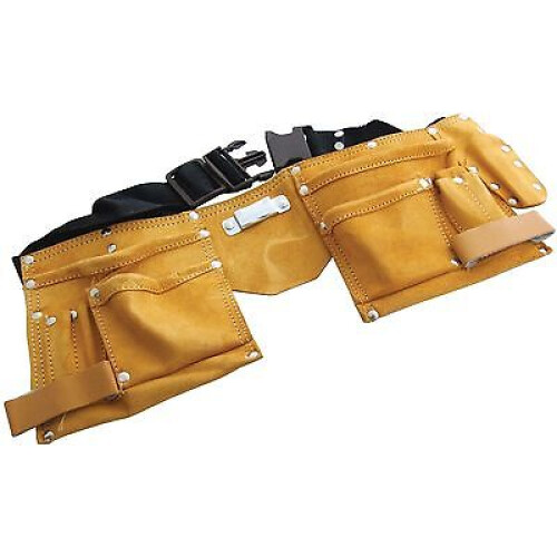 Tool Belt 11 Pocket Leather Builders Adjustable Hammer Loop Heavy Duty TB034 1