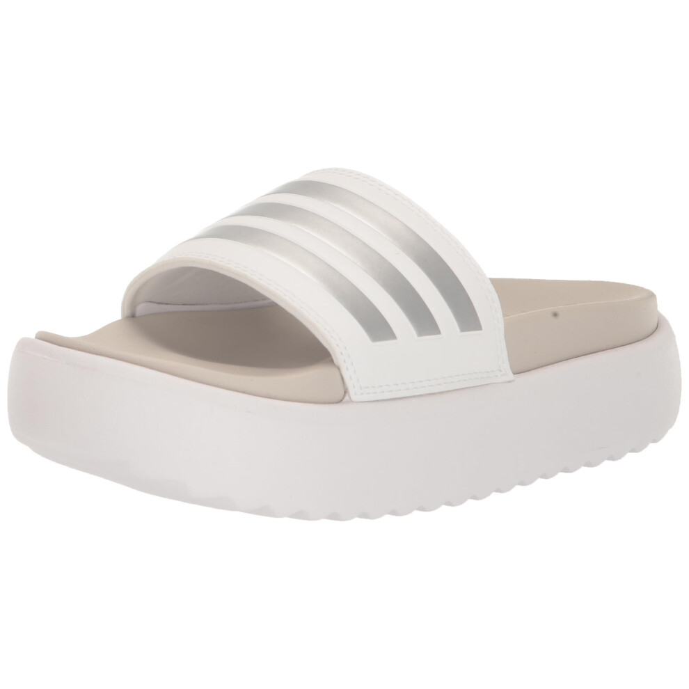 adidas Women's Adilette Platform Slide Sandal  White/Zero Metallic/Gre