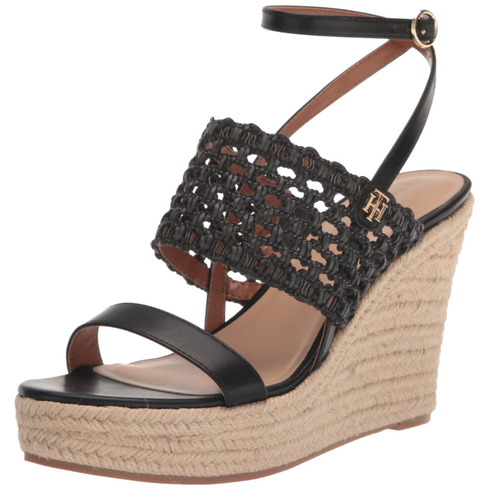 Tommy Hilfiger Women's Kalendar Espadrille Wedge Sandal  Black 001  9.