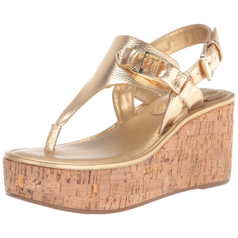 Tommy Hilfiger Women's VANI Wedge Sandal  Gold 710  10