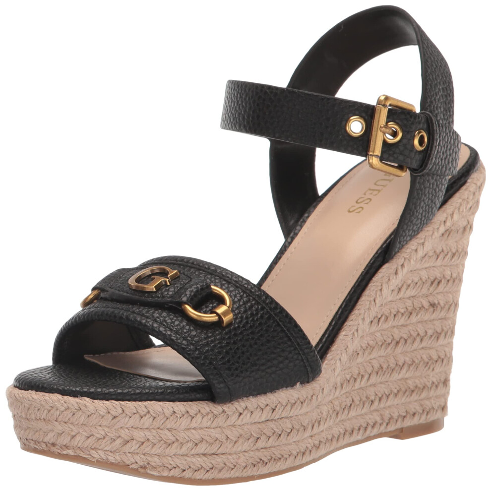 Guess Women's HISLEY Wedge Sandal  Black  9.5