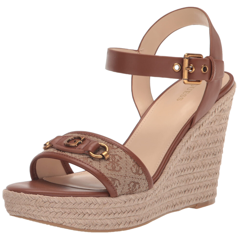 Guess Women's HISLEY Wedge Sandal  Brown Multi 210  9.5