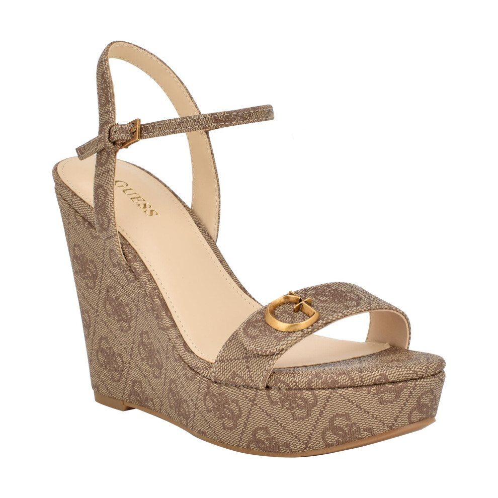 Guess Women's HIMIFIA Wedge Sandal  Brown Logo 210  10