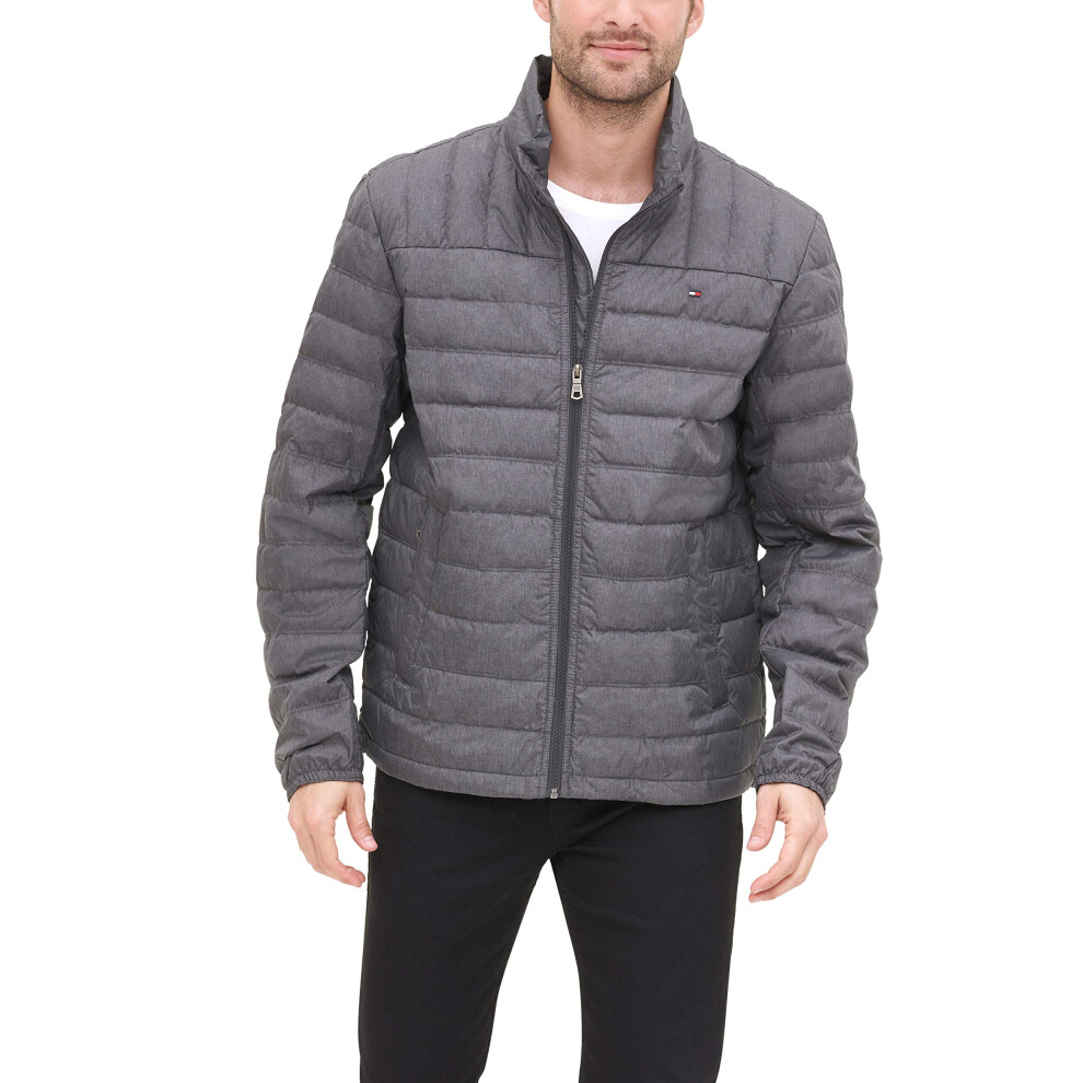 Tommy Hilfiger Men's Packable Down Puffer Jacket  Heather Charcoal  Sm