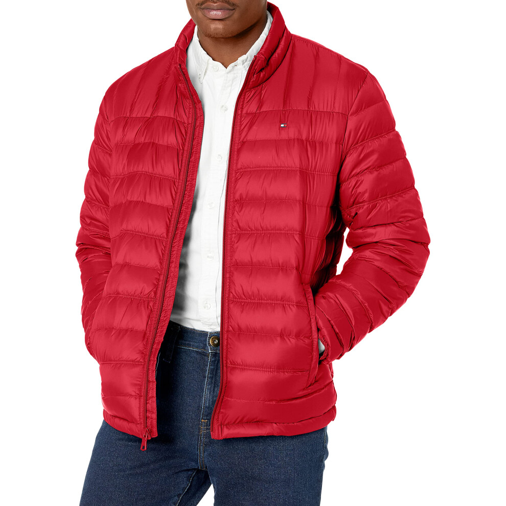 Tommy Hilfiger Men's Packable Down Puffer Jacket  Crimson  X-Large