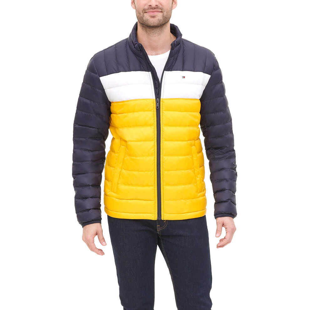 Tommy Hilfiger Men's Packable Down Puffer Jacket  Yellow/Navy Color Bl