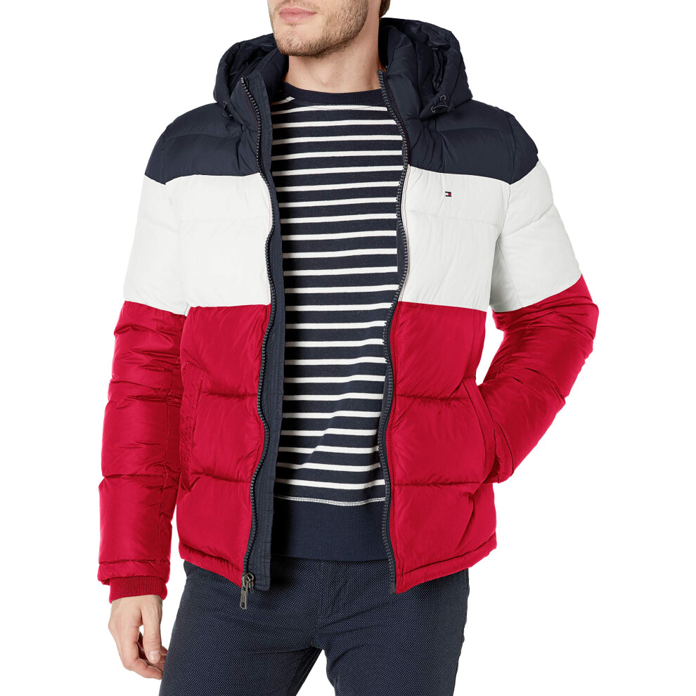 Tommy Hilfiger Men's Hooded Puffer Jacket  Midnight/White/red  Medium