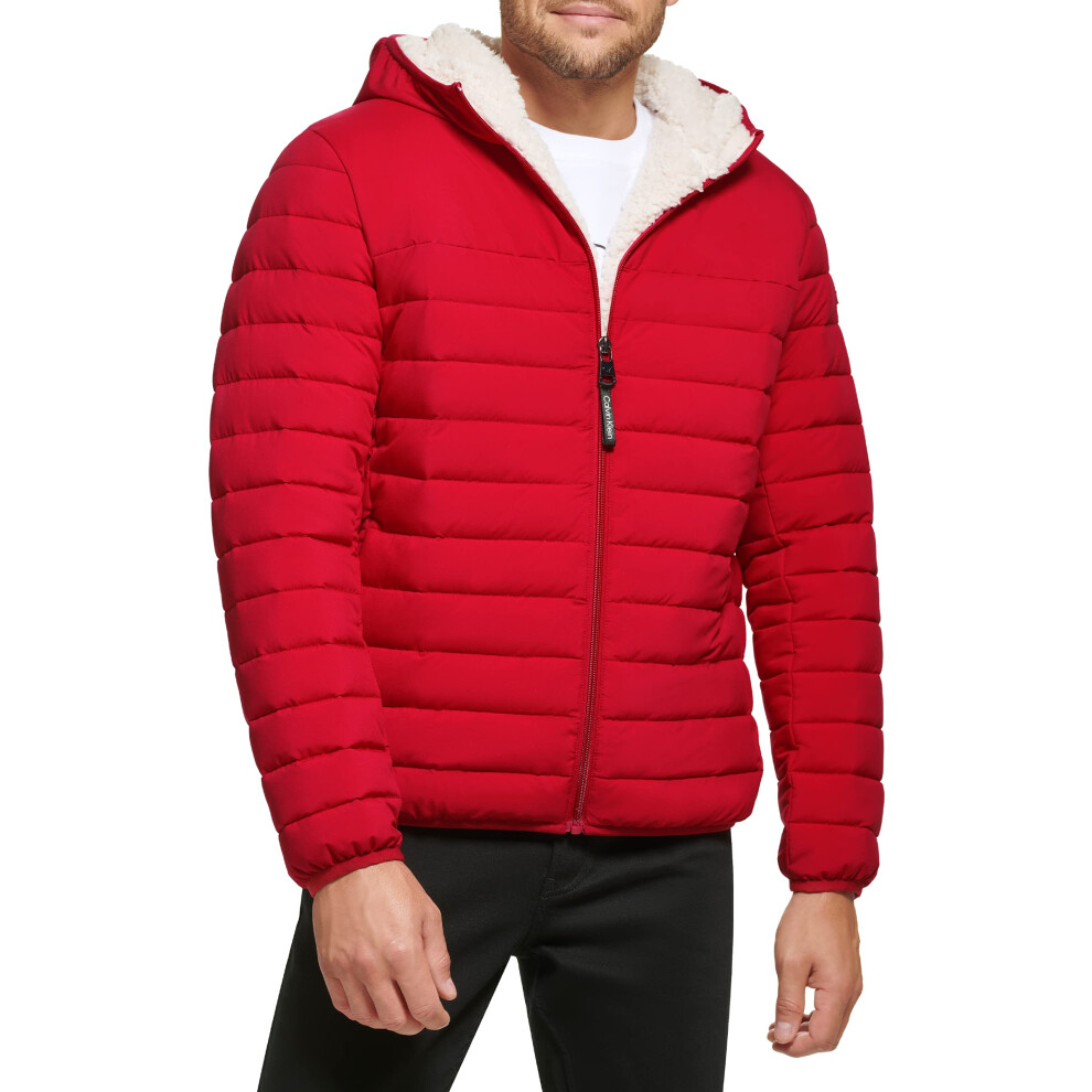 Calvin Klein Men's Hooded Down Jacket  Quilted Coat  Sherpa Lined  Dee