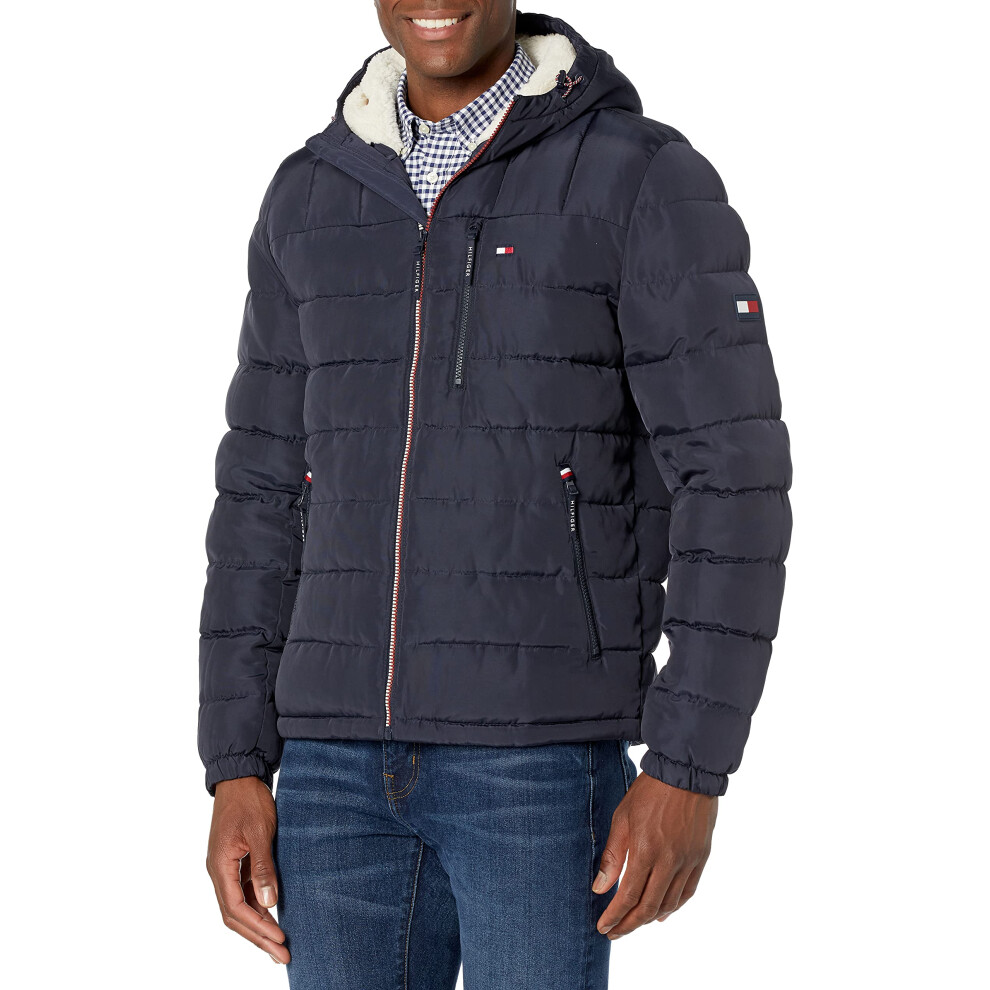 Tommy Hilfiger Men's Midweight Sherpa Lined Hooded Water Resistant Puf